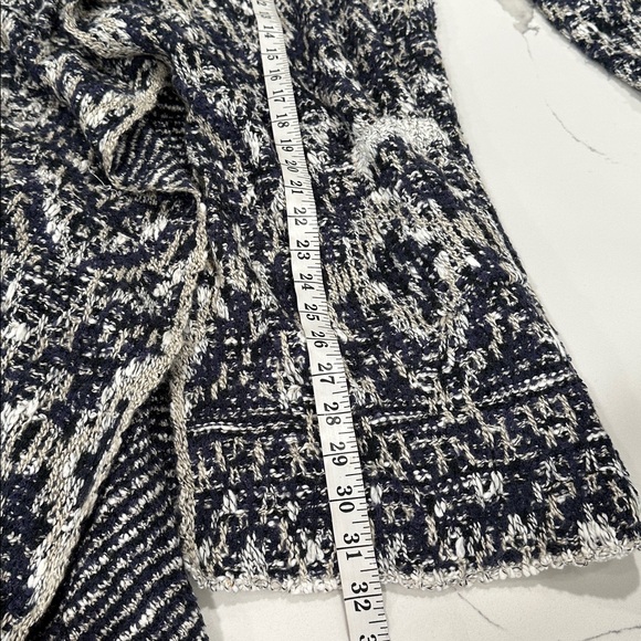 Lucky Brand Knit‎ Cardigan Sweater Women's Size L Open Front Textured Navy Cream - Picture 6 of 6